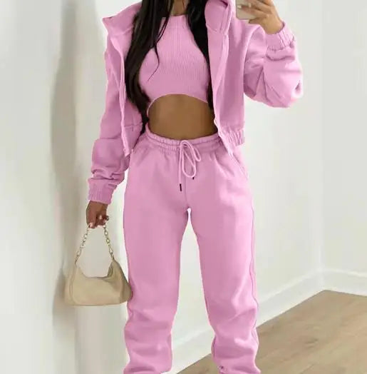 Ladies Tracksuit Zippered Hooded Jogger Tracksuit Thermal Lined Trousers Tracksuit Fashionable Athleisure Cozy Ensemble