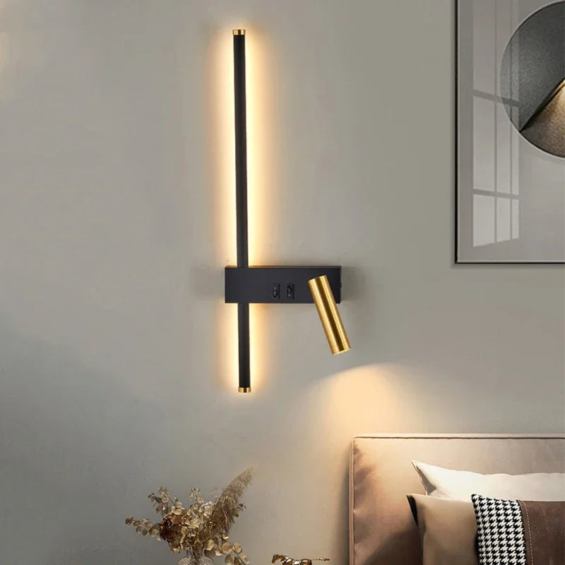 Reading and switching simple wall lamp bedroom bedside lamp Nordic 2023 master bedroom line background wall lamp