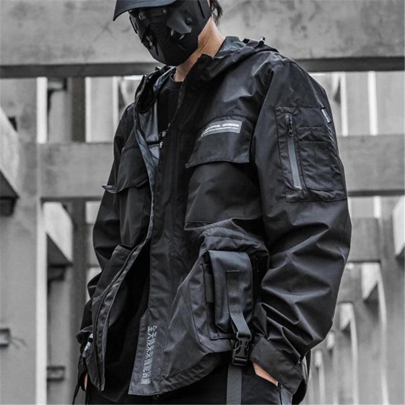 2022 Autumn Tactical Jackets Windbreaker Men Functional Techwear Mens Black Hip Hop Streetwear Waterproof Windproof Hooded Coats