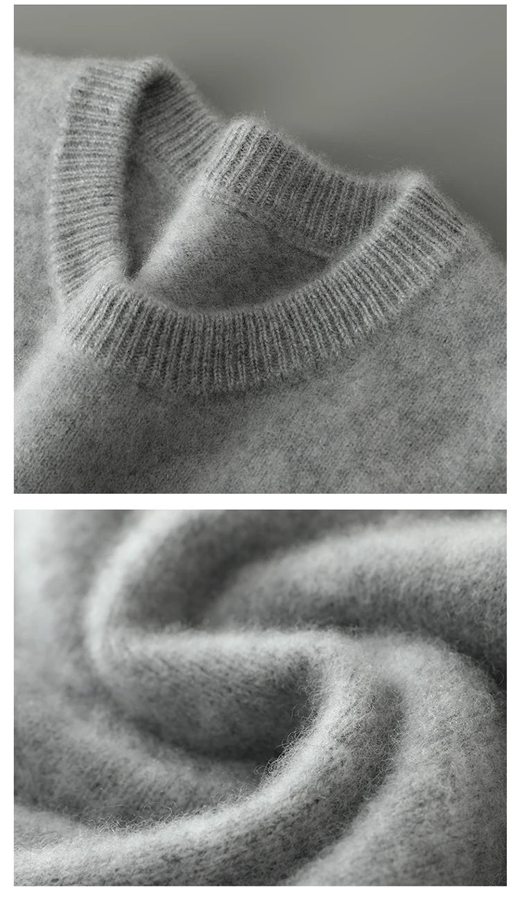 100% Australian Wool Knitted Men's O-Neck Sweater, Casual Business, Spring and Autumn Men's Long-Sleeved Pullover New Sweater