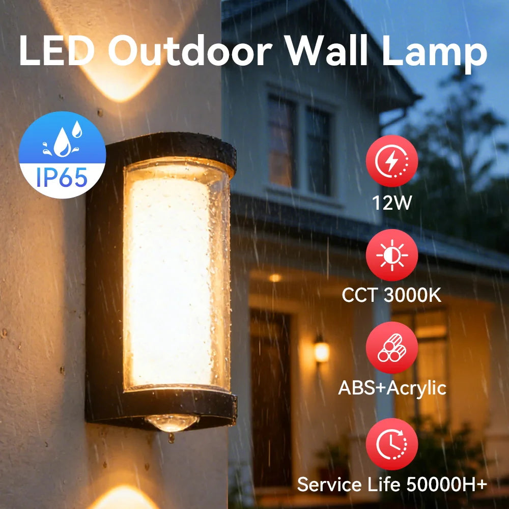 Waterproof Outdoor Indoor Wall Lamp LED Warm Light 12W AC85-265V IP65 Wall Sconce Lighting For Porch Courtyard Garden Decor