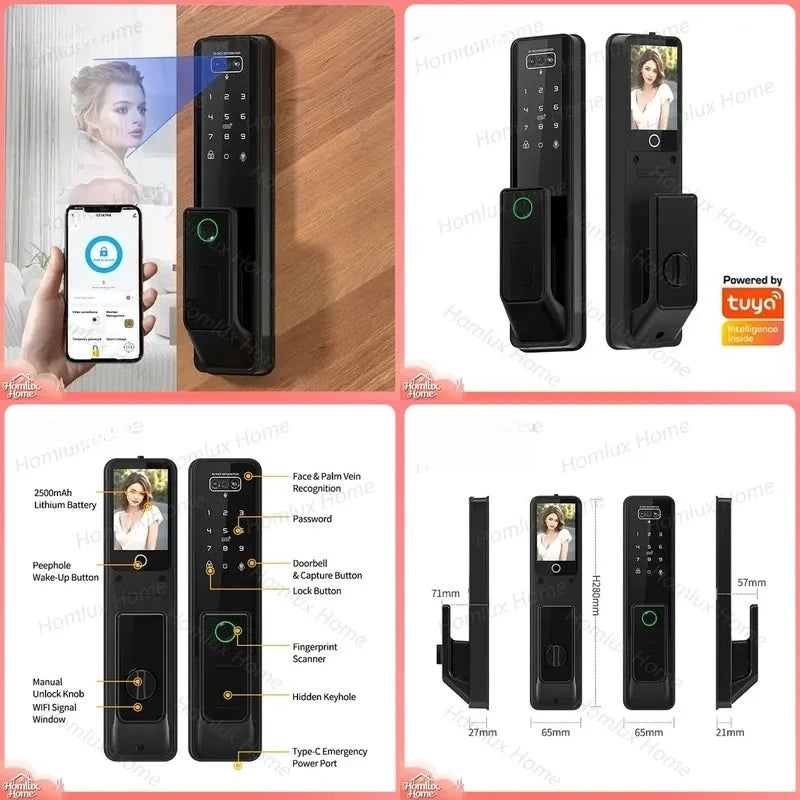 Smart Lock with Video Intercom Camera Facial Recognition Fingerprint Password Palm Vein Authentication Automatic