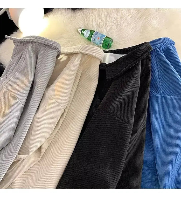 Corduroy Long Sleeve Shirt Jacket Men's Autumn Winter Thickened Casual Wear Resistant Embellished Standard Fit Youth Fashion