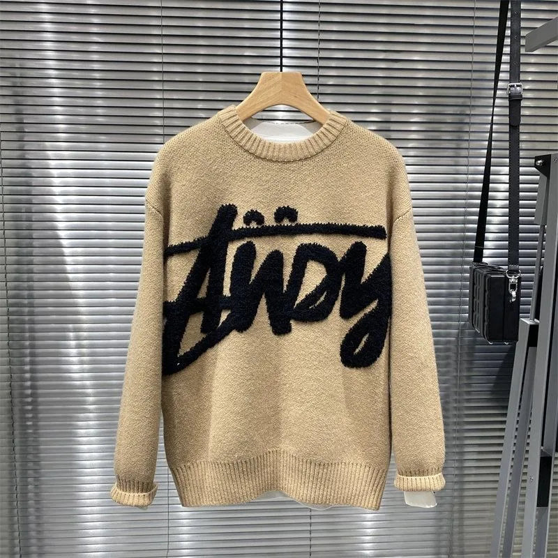 2025 Autumn And Winter New Round Neck Pullover Sweater Fashion Brand Letter Jacquard Men Sweater Loose Casual Couple Sweater