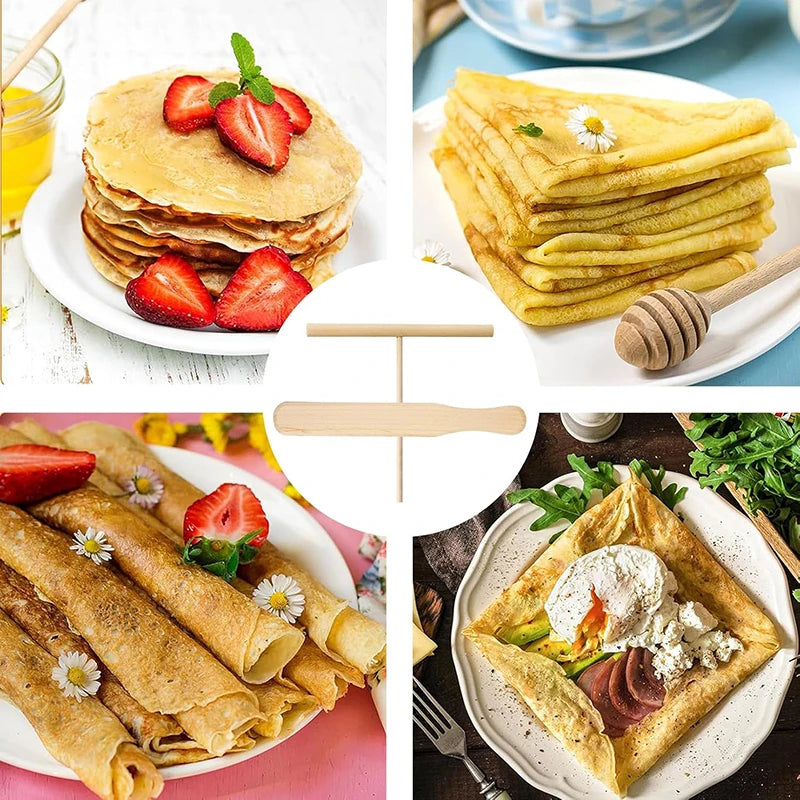 Wooden Crepe Maker Pancake Batter Spreader Stick Spatula Pancake Spreader Tool Crepe Maker Cooking Baking Tool Kitchen Gadgets