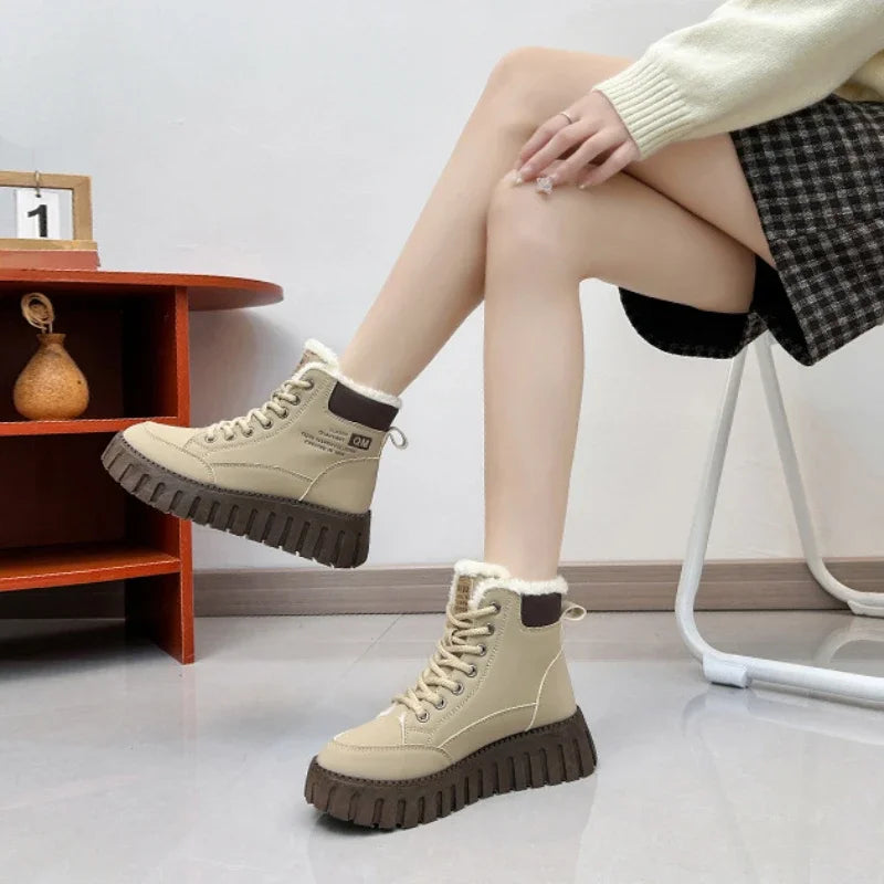 Platform Snow Boots Women 2024 New in Casual Sports Skateboard Shoes Winter Fashion Plus Fur Warm Ankle Boot Footwear Sneaker