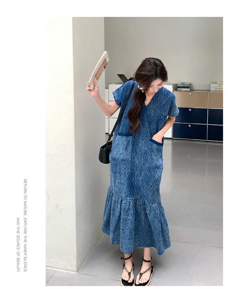Retro Denim Dress Women's Summer Design Sense Fashion Loose Dress