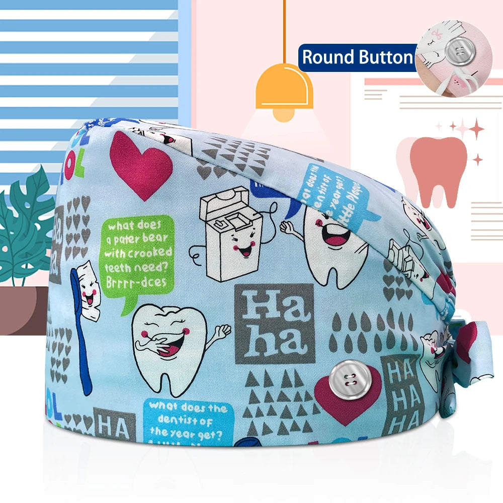 Dentistry Pet Medical Scrub Pharmacist Clinic Hat Dentist Lab Cap Nurse Surgical Working Caps Nursing Hats Cotton with Button