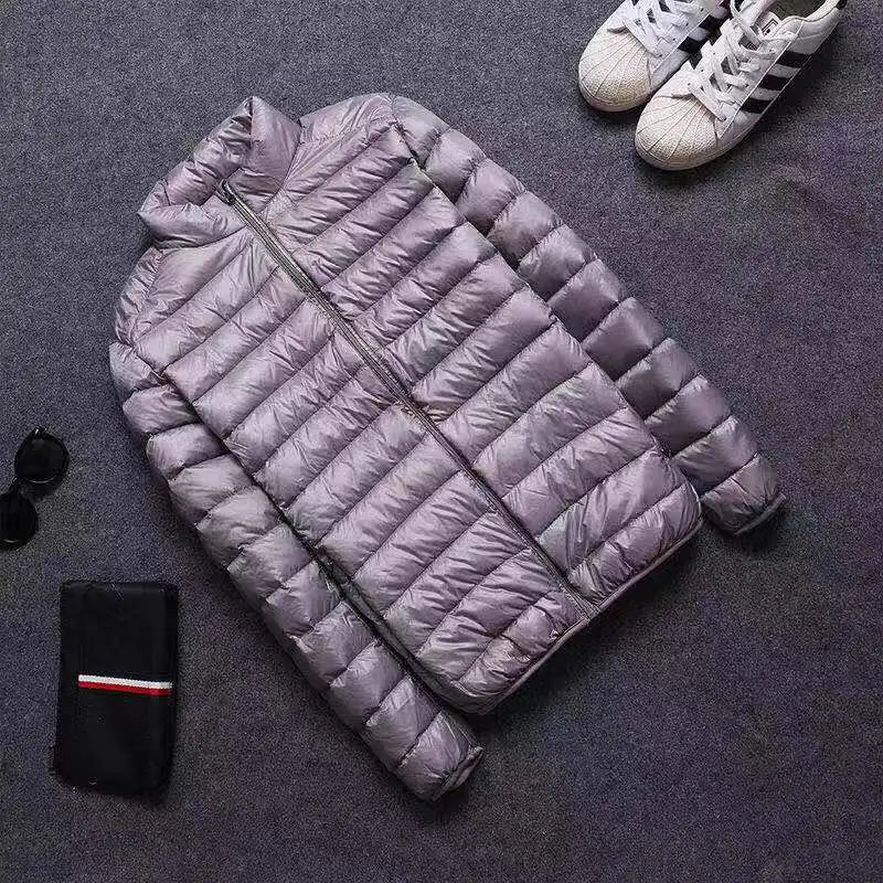 Down Cotton Coat Man 2025 Light Feathered Cotton Jacket Winter Slim Hooded Stand-Up Collar Solid Color Warm Clothing