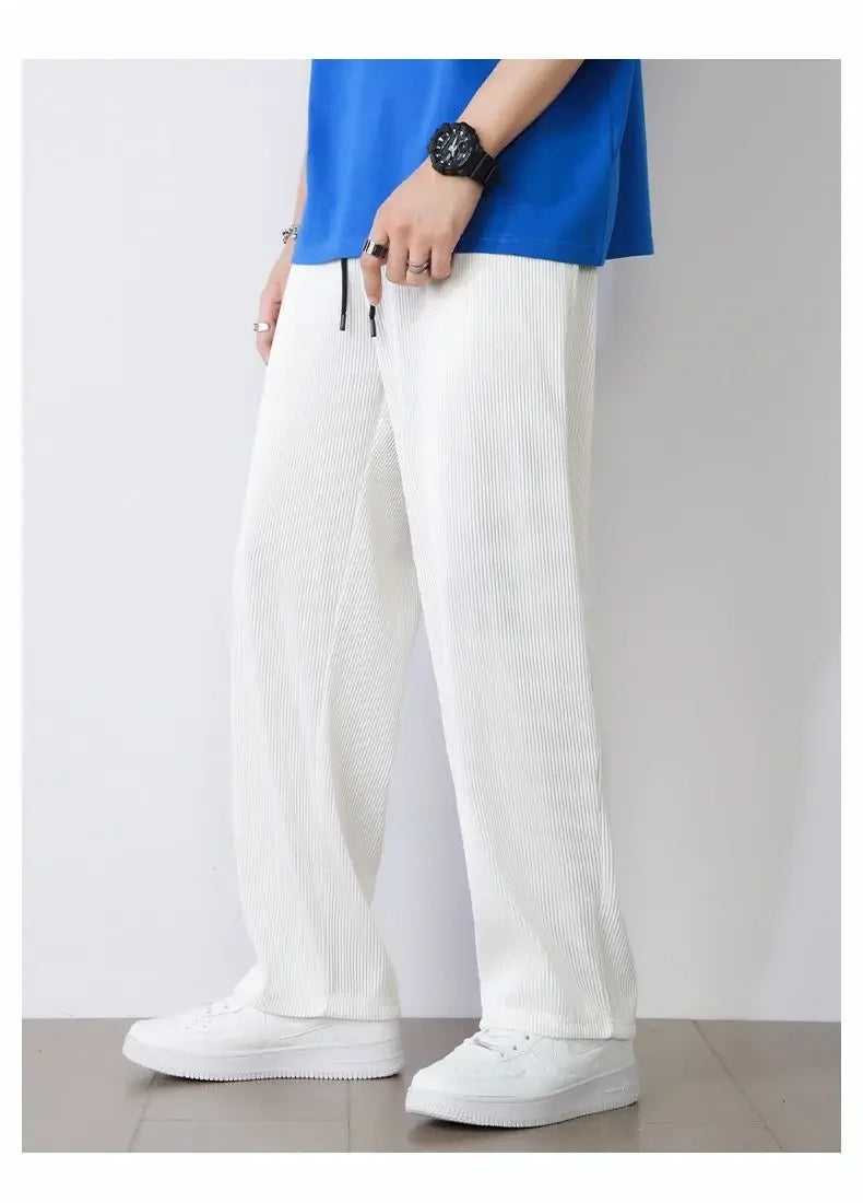 Summer White Casual Pants Men's Ice Silk Pants Men's Drape Floor Mop Pants  Korean Straight Loose Wide Leg Long Pants