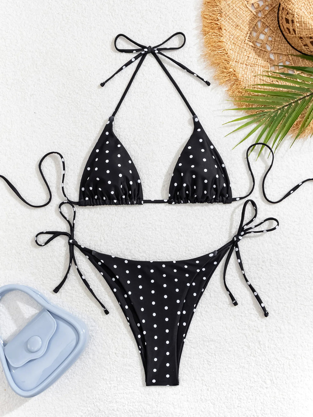 2026 Retro Polka Dot Tie Side Bikini Set for Women, Sexy Push Up Halter Neck Swimwear, High Waist Beach Bathing Suit, Summer