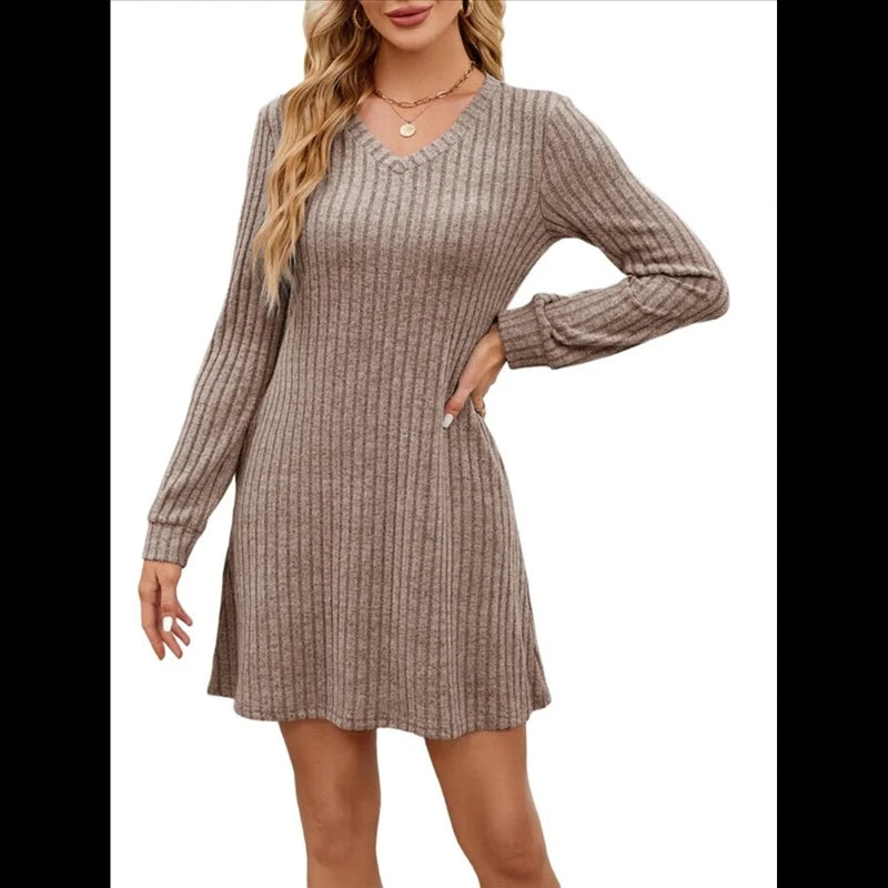 Women's Dress Casual V Neck Long Sleeve With Pockets Fashion Elegant Party Vacation Beach Summer Spring