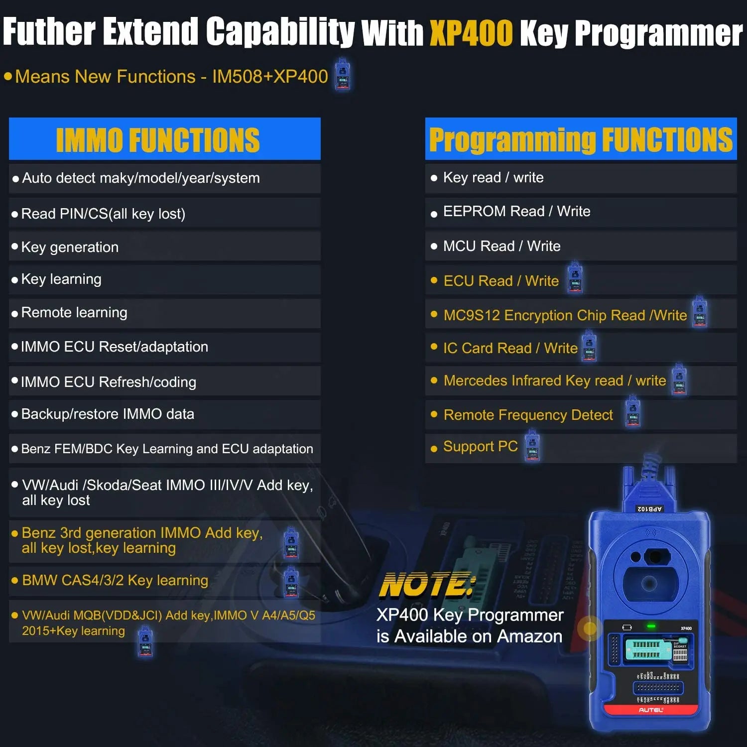 Autel MaxiIM IM508S Car Key Fob Programmer IMMO Tool Auto Key Programming Tool Key Learning Full System Diagnostic Scanner Tool
