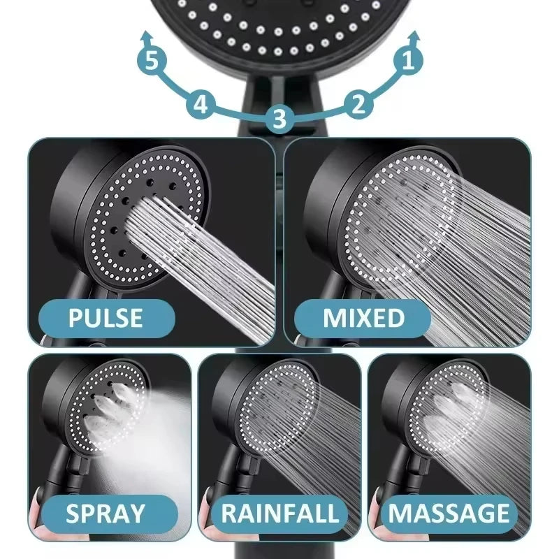 Shower Head 5 Modes Water Saving Adjustable High Pressure Showerhead Handheld Spray Hangable Bathroom Accessories 2026