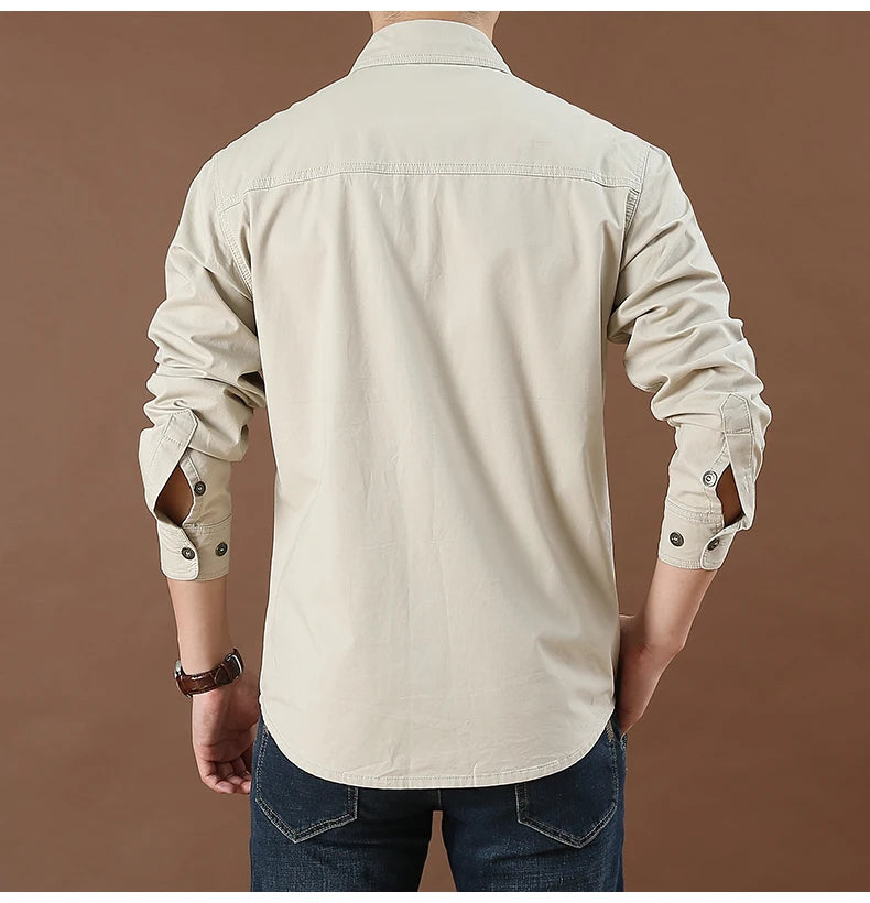 100% Cotton High Quality Spring Fall Fashion Men's Long-Sleeve Solid Color Casual Shirt Multi Pocket 6XL Large Size Cargo Jacket