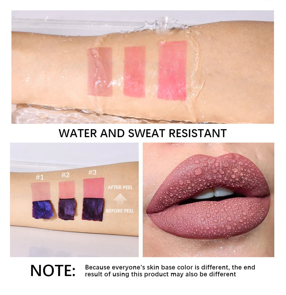 Blading Lip Gloss Peel and Stick Set Long-lasting Waterproof Pink Lip Gloss Transfer Resistant Natural Lip Cosmetics 3 Colors
