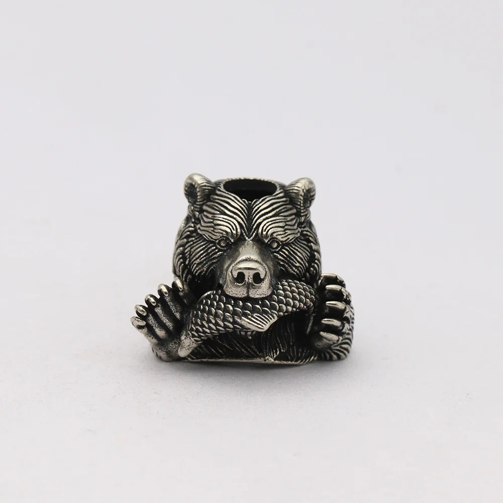Bear With Salmon Brass Knife Beads EDC DIY Paracord Woven Bracelets Lanyard Pendants Accessories Outdoor Tools Hangings Charms