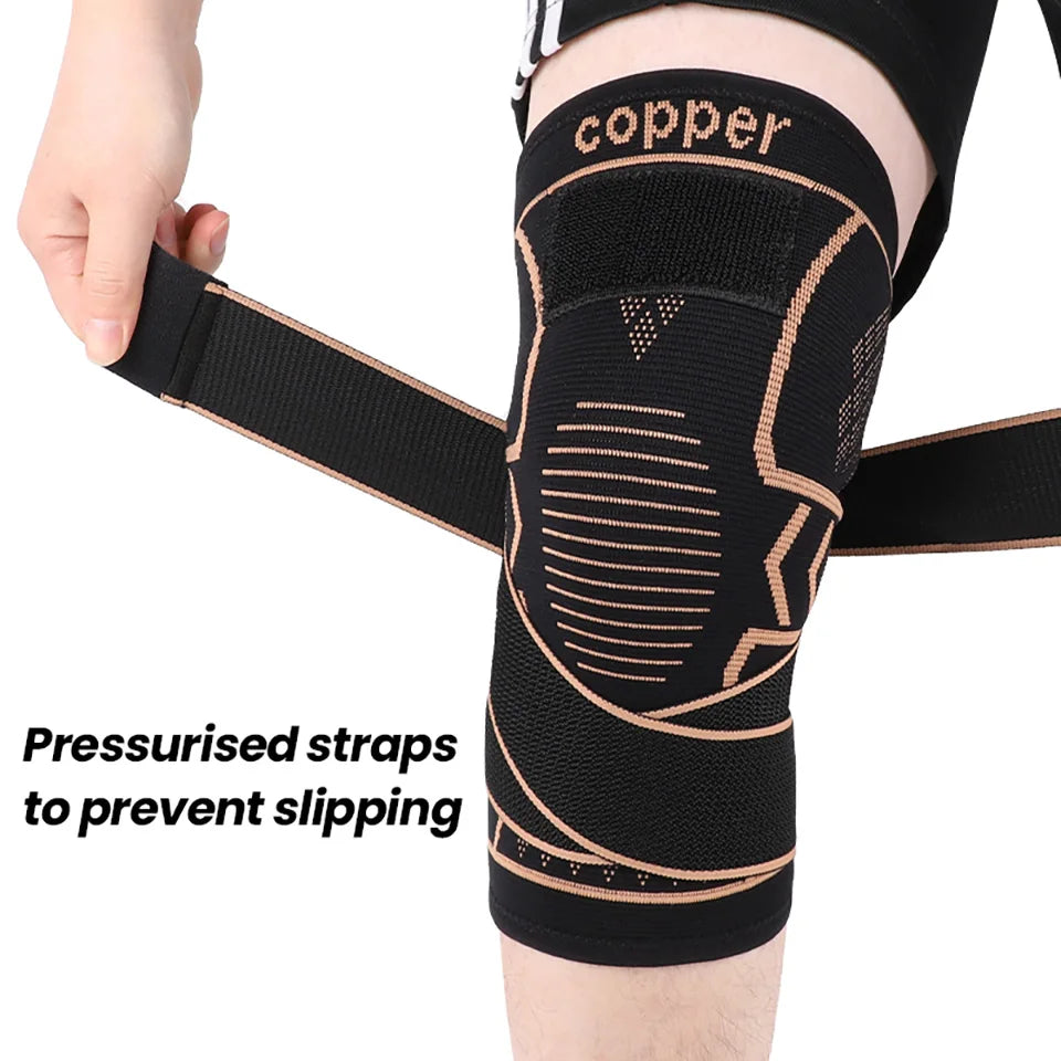 1Pcs Knee Support Knitted Nylon Copper Ion X-type Stable Patella Compression With Straps Ligament Strain  Knee Pads Men Women
