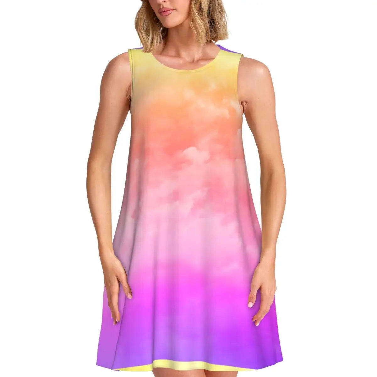 Ocean Sunset Casual Dress Palm Tree Print Sleeveless Elegant Dresses Ladies O Neck Simple Dress Day Print Clothing Birthday Gift