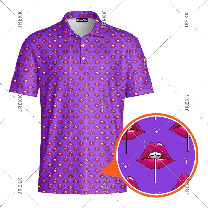 Sexy Over Print Polo Shirt For Men Hip Hop Street Personality Short Sleeve Button Golf Shirts Summer Vacation Carnival Funny Top