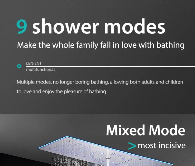 2026 Music Shower Head LED 1400mm Shower Body Waterfall Rainfall Thermostatic Bathroom Shower Set