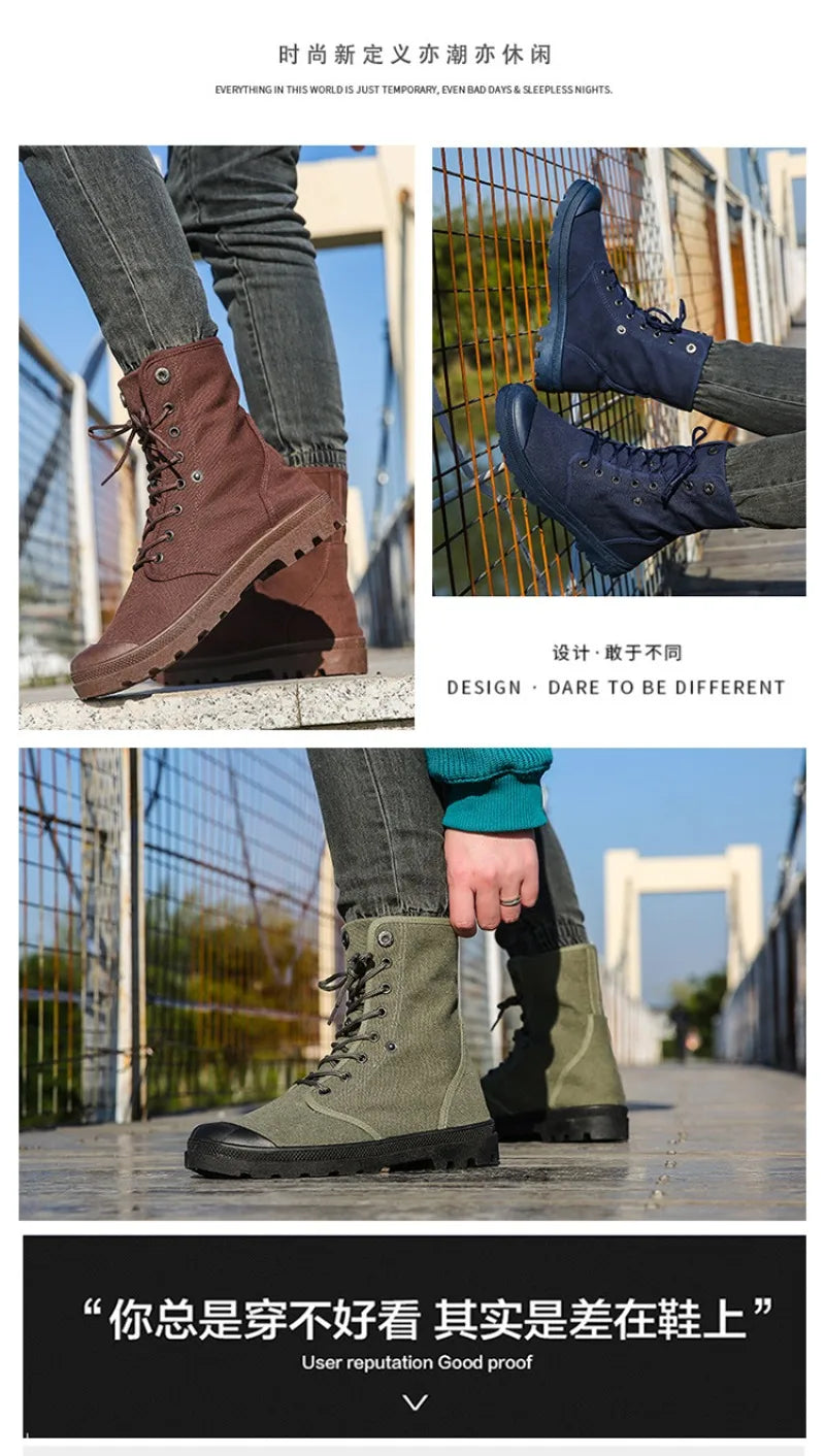 Men's Casual Boots Fashion High-top Canvas Shoes Classics Breathable Sneakers for Men Outdoor Non Slip Hiking Boots Botas Hombre