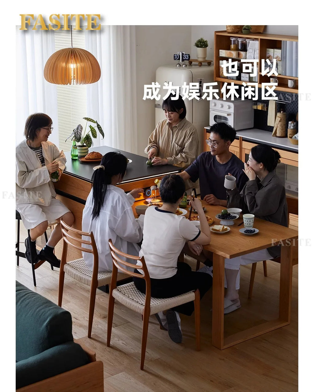 Solid wood island table retractable small apartment open integrated bar cabinet rock locker
