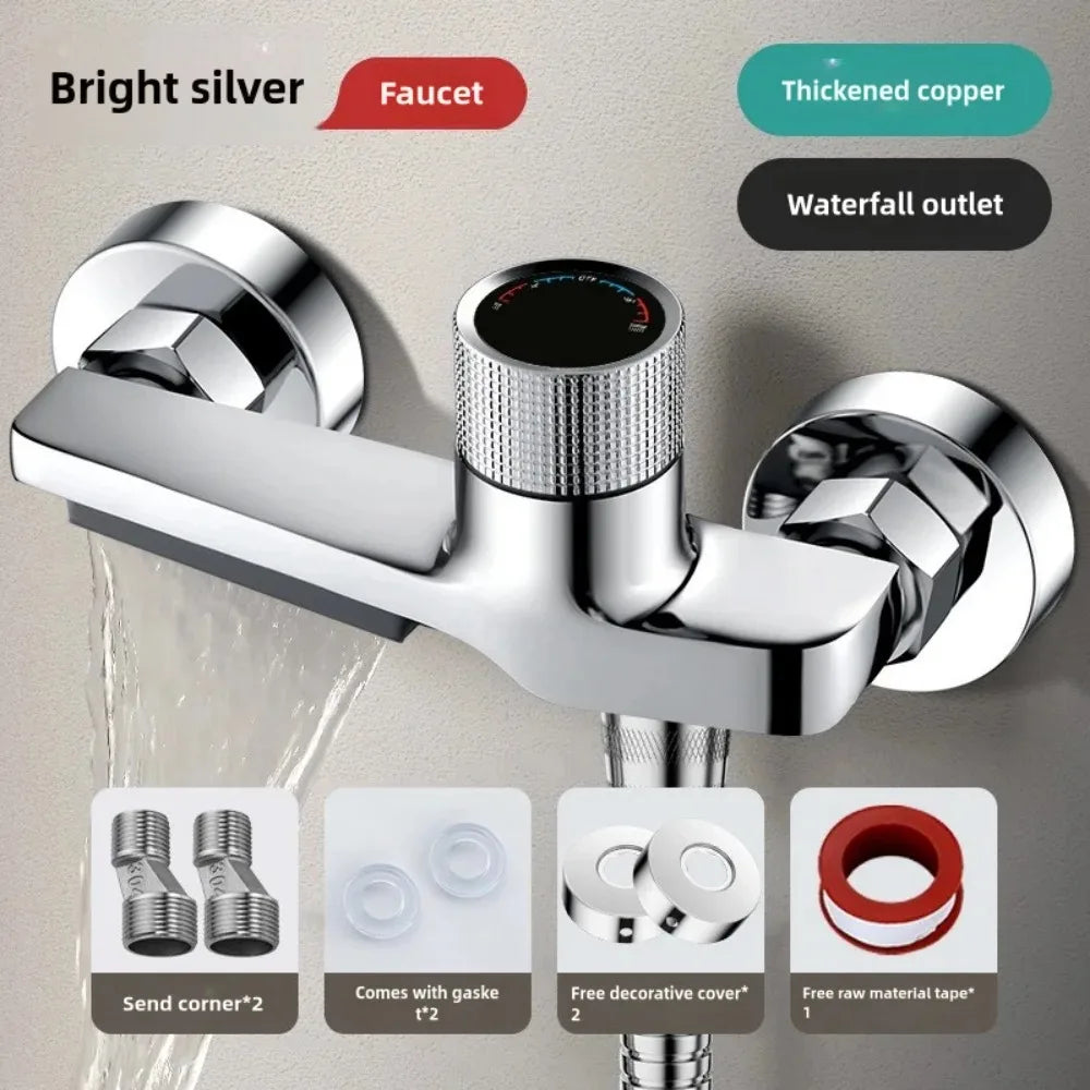 New Premium Bathroom Faucet Wall Mounted Bathtub Shower Mixer Tap with Hot & Cold Control Concealed Valve Chrome Finish