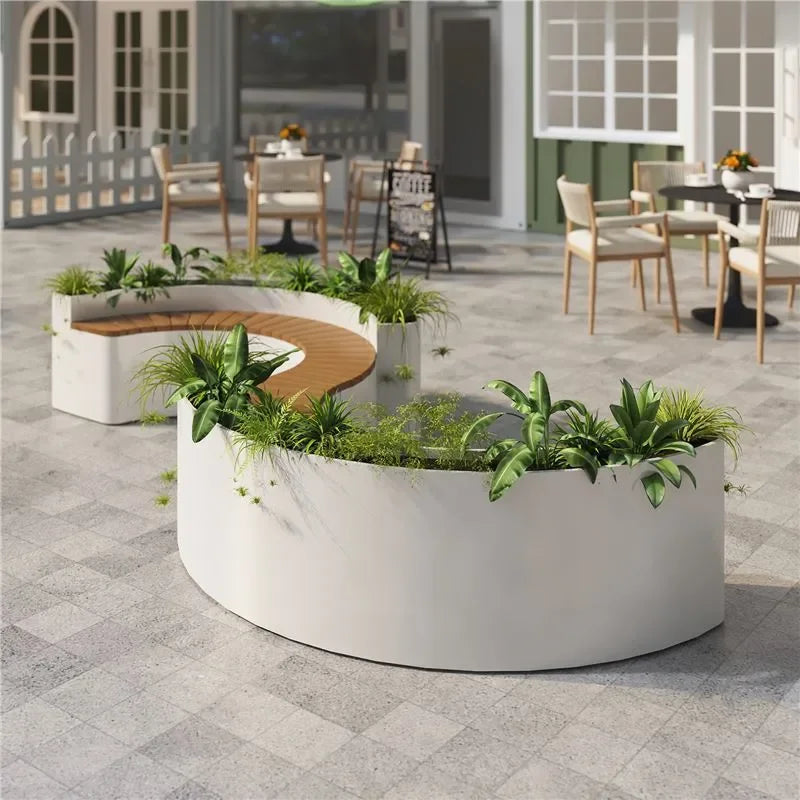 For Outdoor Curved Wood Flower Box Seat Square Park Mall Public Area Anti-corrosion Moisture-proof Leisure Bench