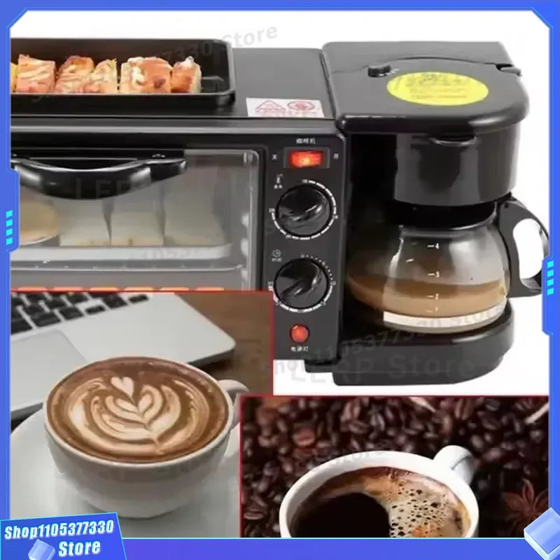 3 in 1 Breakfast Maker Machine with Coffee Pot Frying Pan and Oven Compact Kitchen Appliance for Toast Egg Bacon Multi Cooker