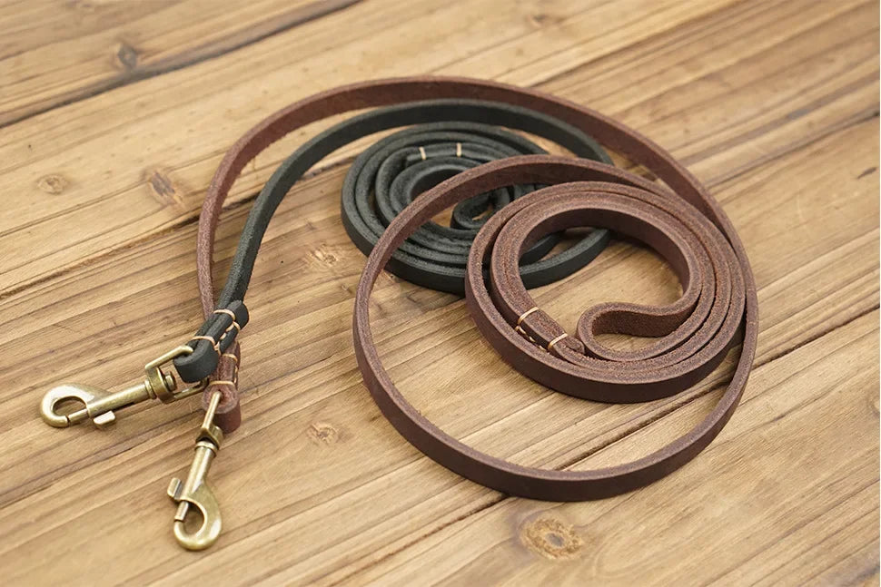 2025 New Top Grain Leather Dog Leash Genuine Cowhide Traction Rope Durable Pet Tether for Small to Medium Sized Pets