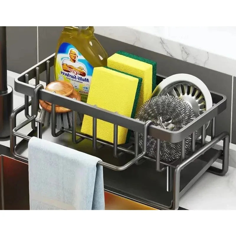 1Pc  Kitchen Storage Rack, Dishcloth Holder, Draining Rack, Faucet Sink Sponge and Steel Wool Organizer