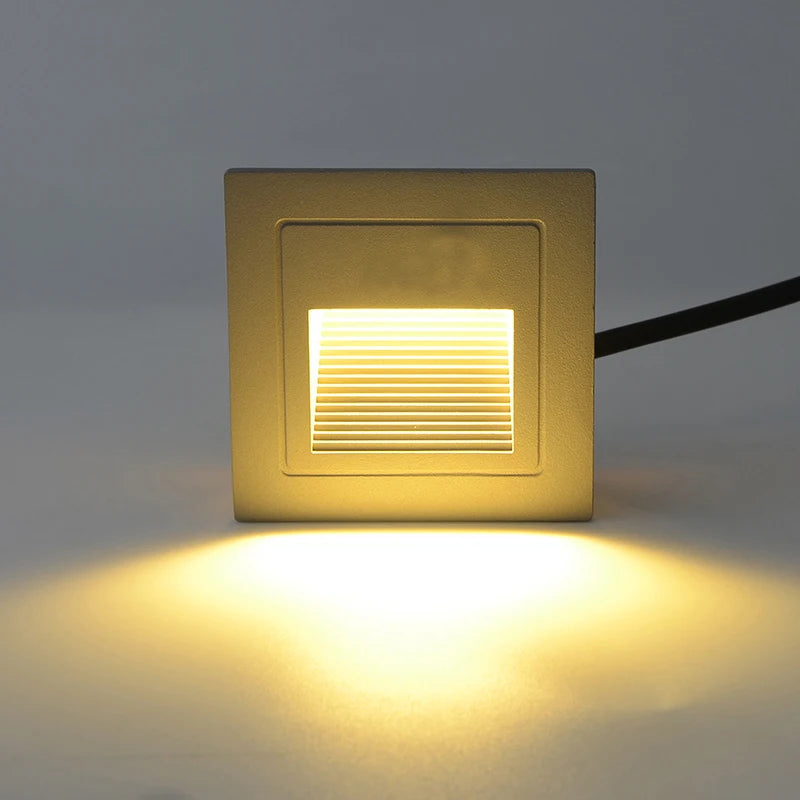 Outdoor Step Lighting 3W LED Embedded Wall Lamps Waterproof Outside Night Footlight+Bottom Box for Stairway Balcony Garden Porch