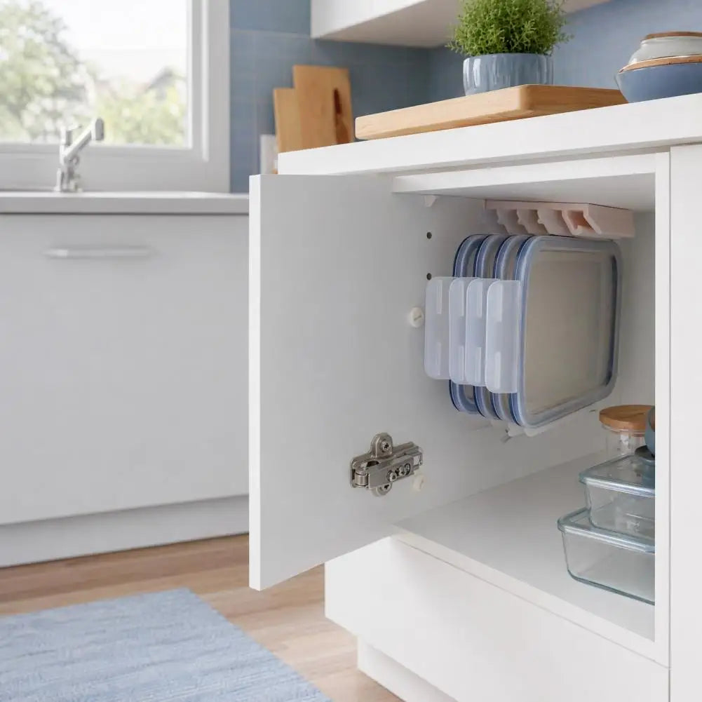 Kitchen Lid Organizer Rental Kitchen Storage Crisper Lid Storage Rack with 5-slot Partition Adhesive Wall Mount for Cabinets