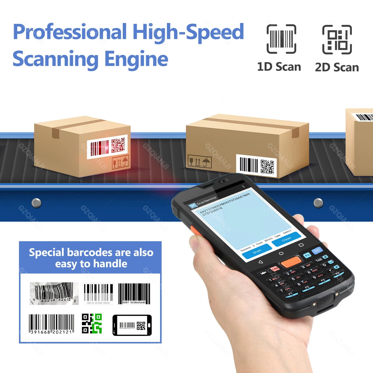 4G64 PDA Android Handheld Terminal Bluetooth Barcode Scanner 1D 2D QR Portable Data Collector Terminal Device With 4G GPS 3G32G