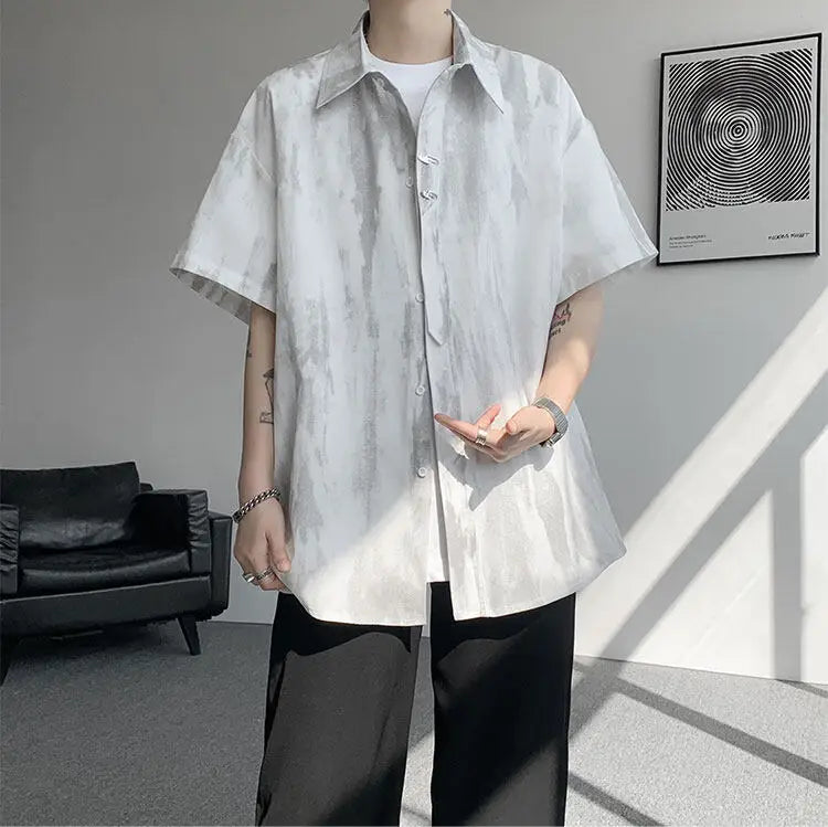 LEGIBLE Spring Summer Solid Shirts Men Casual Oversized Three Quarter Shirts Male Loose Fit Shirt for Man