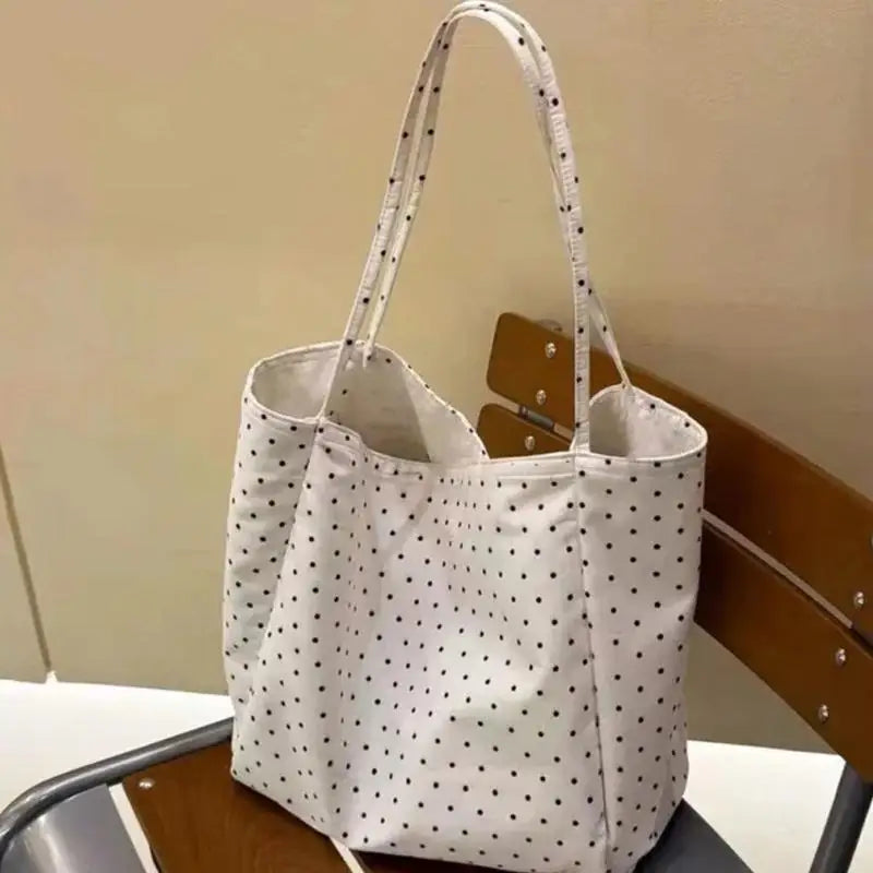 ★▲Large Capacity Polka Dot Tote Bag for Women Durable Canvas Ideal for Work and Shopping