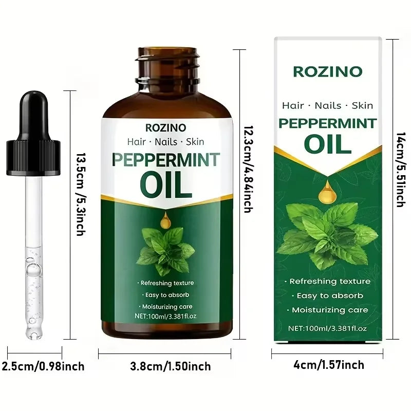 ROZINO Peppermint Oil 3Pcs 100ml Natural Plant Oil, Multi-use Moisturizing Care Oil for Hair, Nails & Skin, Refreshing Massage Body Oil for Aromatherapy & DIY Cosmetics