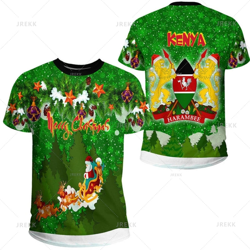 3D Printed Kenya National IndependenceDay T Shirt The Republic-of Kenya Emblem Falg Graphic Short Sleeves Vintage Tee Shirts Top