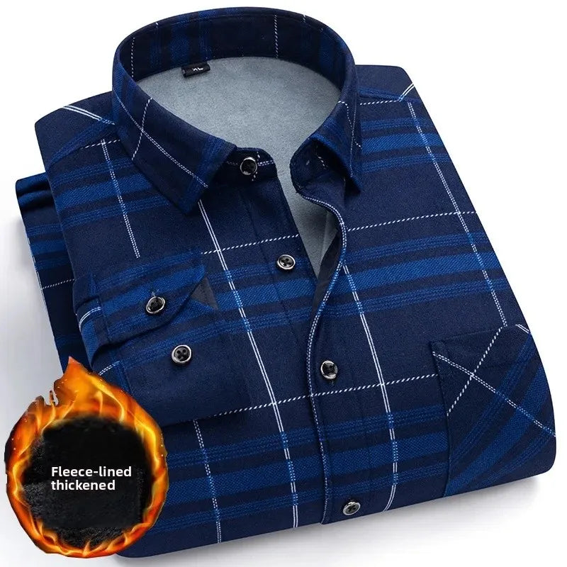 Thickened Fleece Winter Warm Shirt Men's Long Sleeve Plaid Casual Style Dad Clothes Comfortable Breathable Casual Shirt