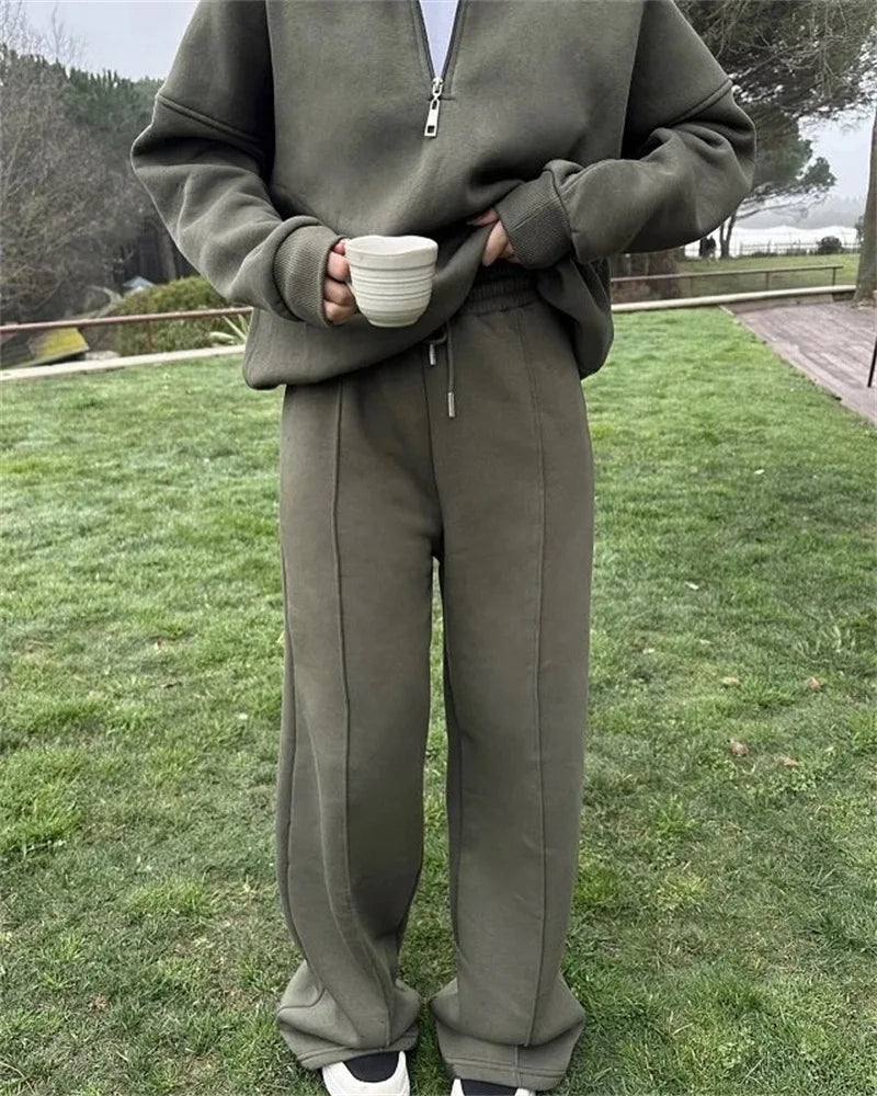 2025 Winter Casual New In Matching Sets 2 Pieces Set Woman Two Piece Outfits Women's Clothing Solid Color Pullover Long Sleeves
