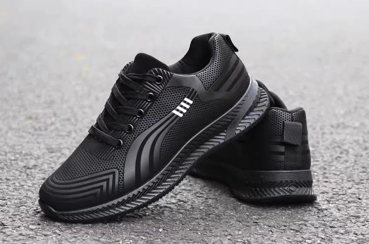 Waterproof Men's Sneakers Casual Running Shoes Soft Bottom Black Leather Sports Shoes