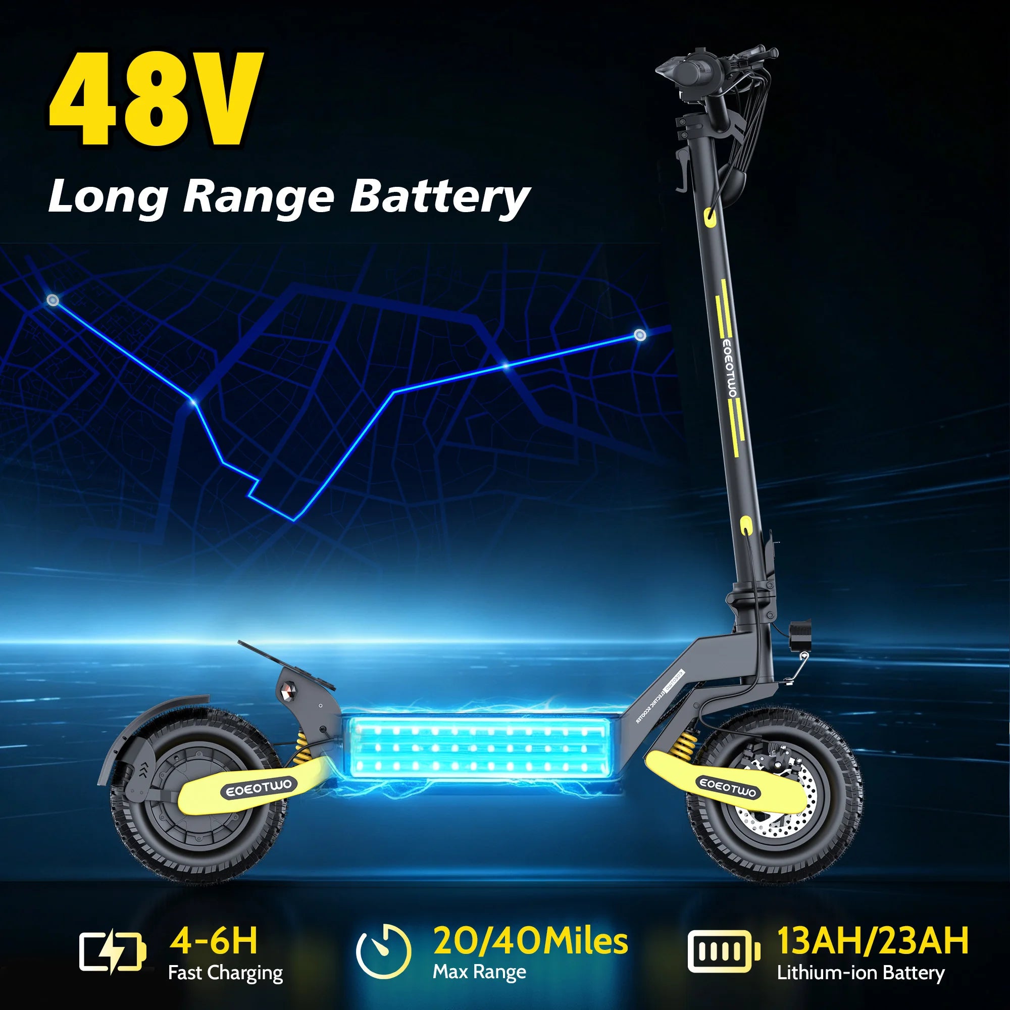 EOEOTWO 1200W Off Road Electric Scooter for Adults 48V Long Range E-Scooter 30MPH Fast Speed 11" Tubeless Tire Foldable Kick Scooter