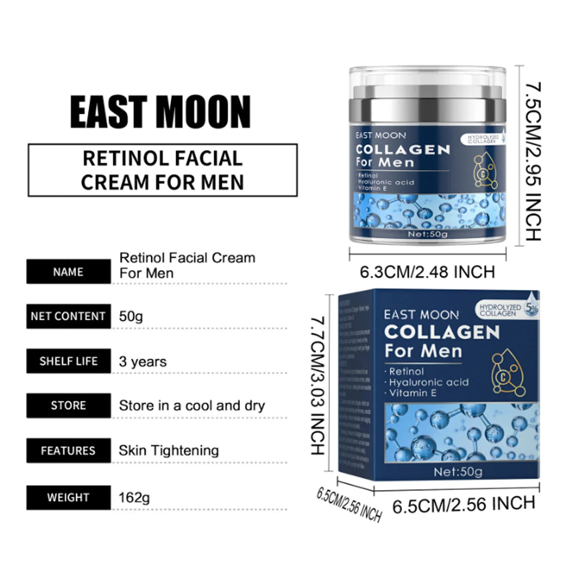 Men's Retinol Collagen Face Cream Hydrating Lifting Firming Fade Fine Lines Brighten Skin Tightening Anti-Wrinkle Men Skin Care