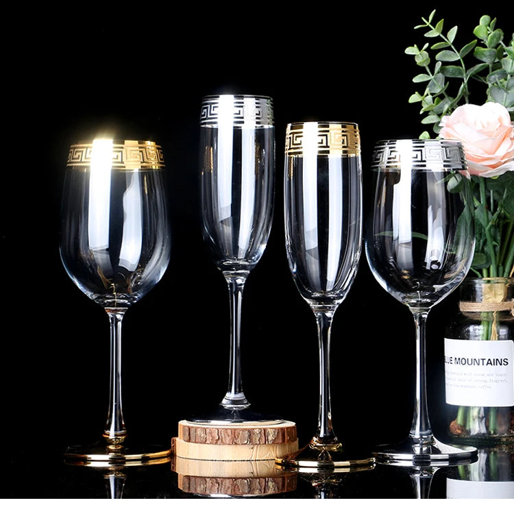 Phnom Penh Silver Rim European Glass Brandy Champagne Glasses Tall Wine Glasses Crystal Wine Glasses Table Household Glasses