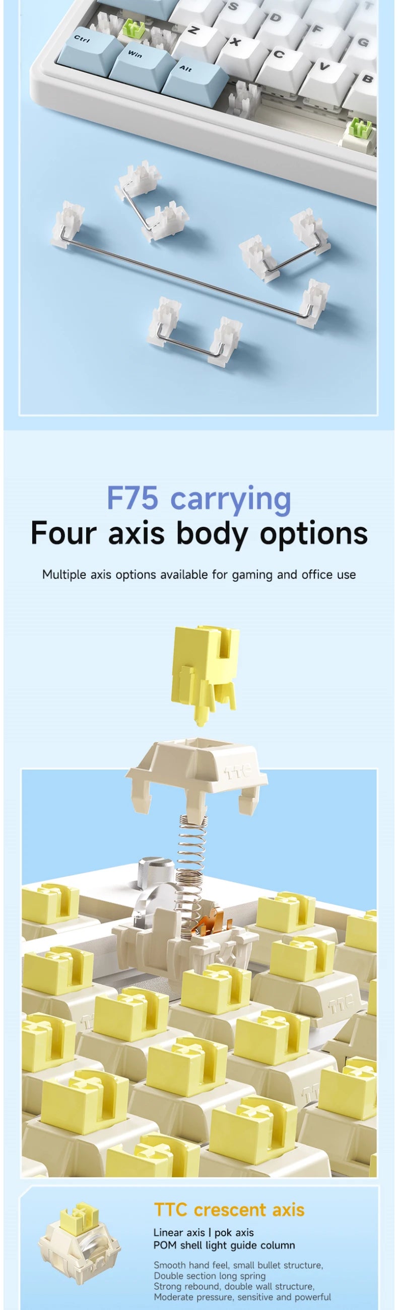AULA F75 75% Wireless Mechanical Keyboard Hot Swappable Creamy Keyboard Pre-lubed Reaper Switches RGB Backlit Gaming Keyboards