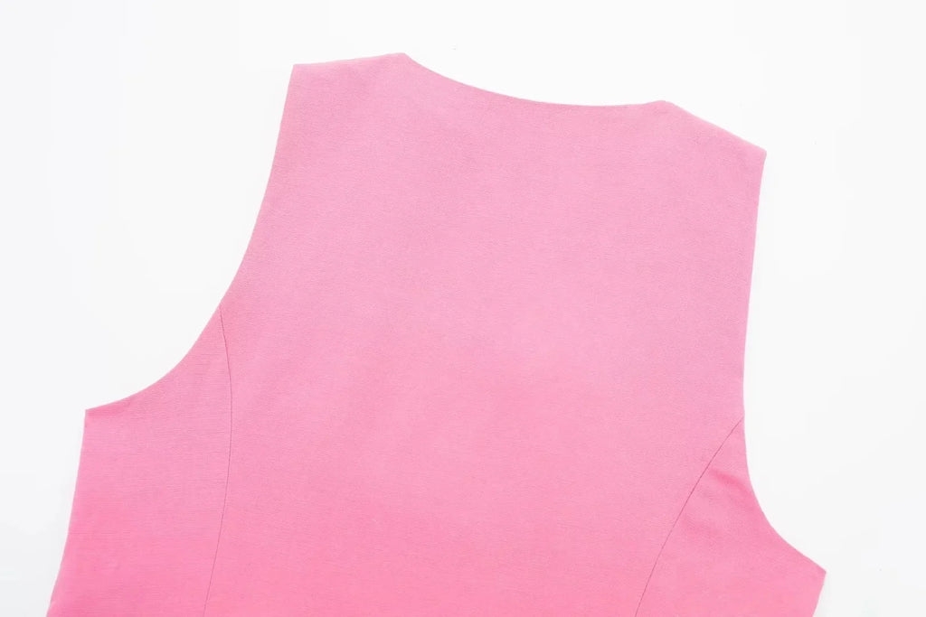 HH Women Solid Casual 2 Piece Set V Neck Single Breasted Vest Top High Waist Slim Shorts Female Casual Office Lady Daily Wear