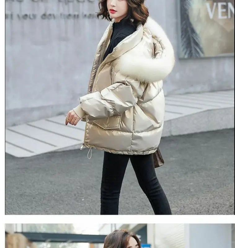 2026 Winter Fashion New Warm Duck Down Jacket Women's Clothes Glossy Fur collar Thicken Parka Short Down Coat Female Trend