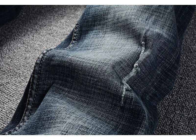 Italian Style Fashion Men Jeans High Quality Retro Black Blue Elastic Slim Fit Ripped Jeans Men Vintage Designer Denim Pants