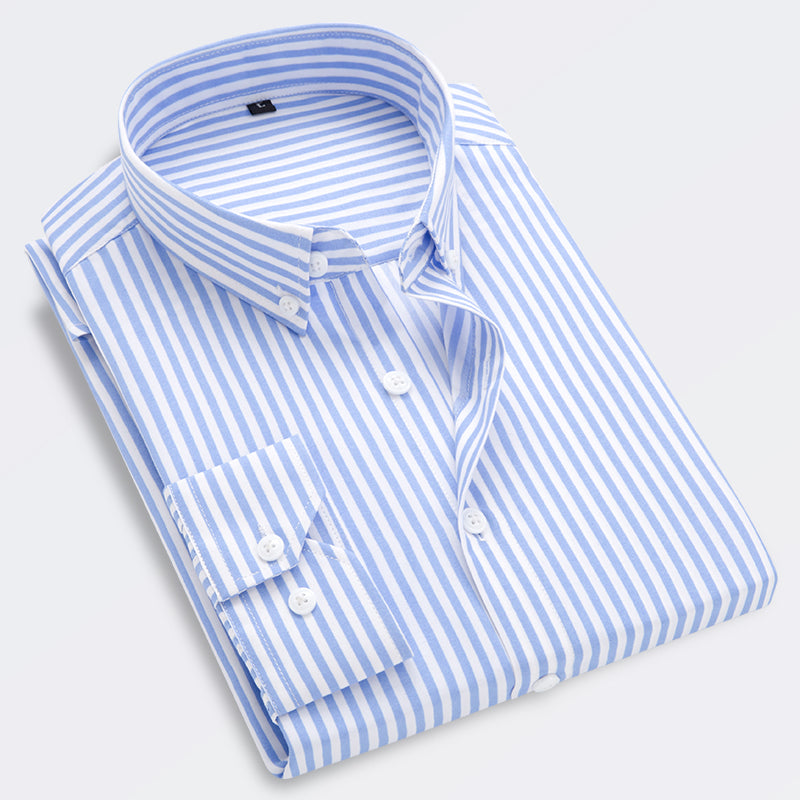 2026 Men's Classic Striped Shirt, Single-breasted Long-sleeved Shirts Autumn New Top Red Blue Black Slim Version Male Chemise